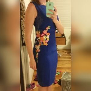 Chi Chi London Royal Blue Bodycon Dress with Floral Embroidery Applique, size 10